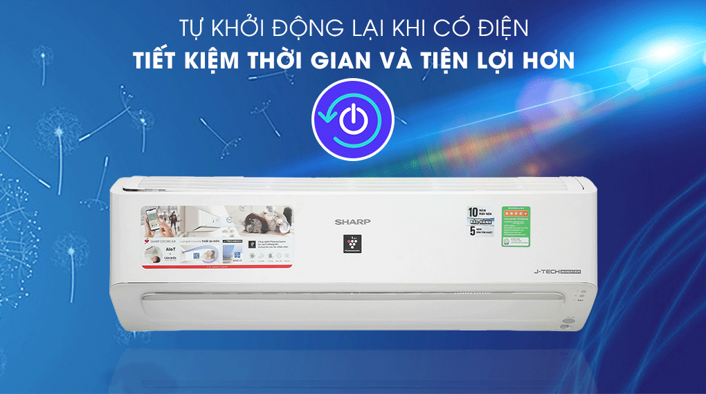 Máy lạnh Sharp Inverter 1 HP AH-XP10YMW - Tiết kiệm thời gian với tính năng tự khởi động lại khi có điện