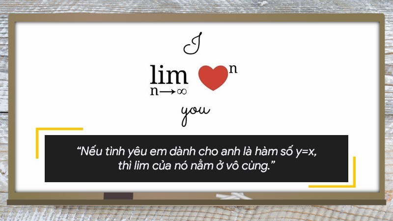 Nếu tình yêu em dành cho anh là hàm số y=x, thì lim của nó nằm ở vô cùng.