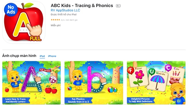 ABC Kids có giao diện đẹp mắt, sinh động khiến trẻ thích thú