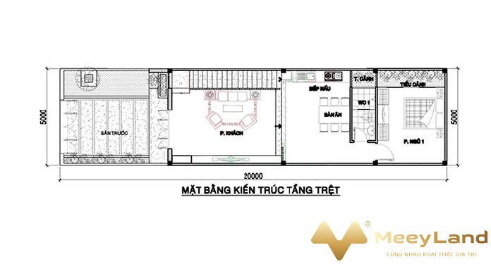 Ảnh 5: Bố trí các công năng chính trong tầng 1 (Nguồn: Meeyland.com)