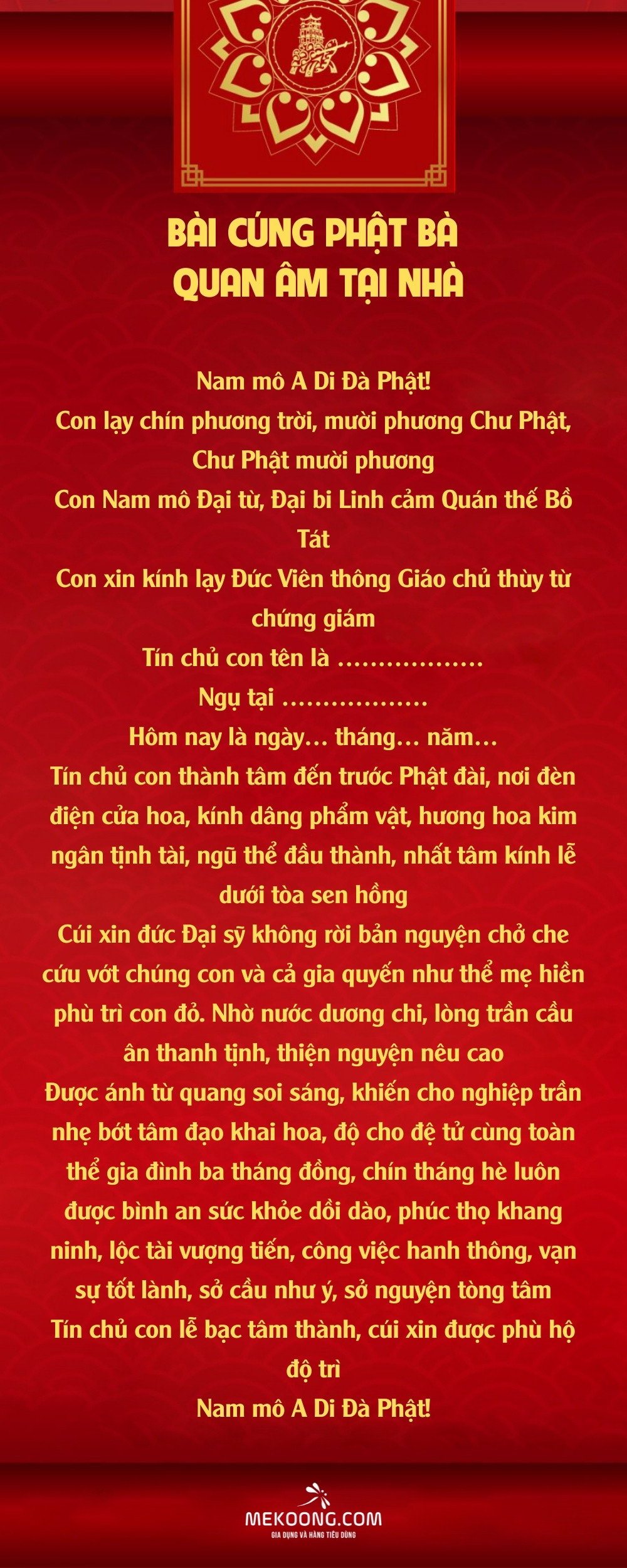 Bài Khấn Phật Quan Thế Âm Bồ Tát Tại Nhà