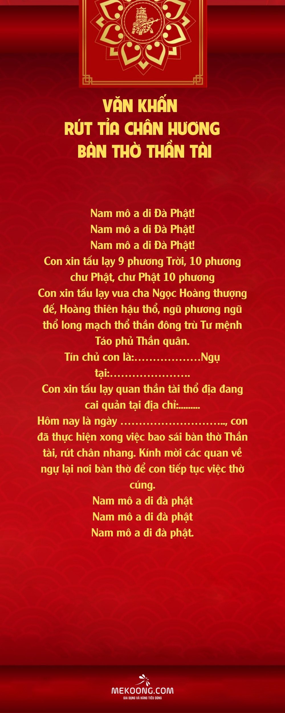 Bài khấn bao sái ban thờ (Văn khấn rút tỉa chân hương ban thờ thần tài)