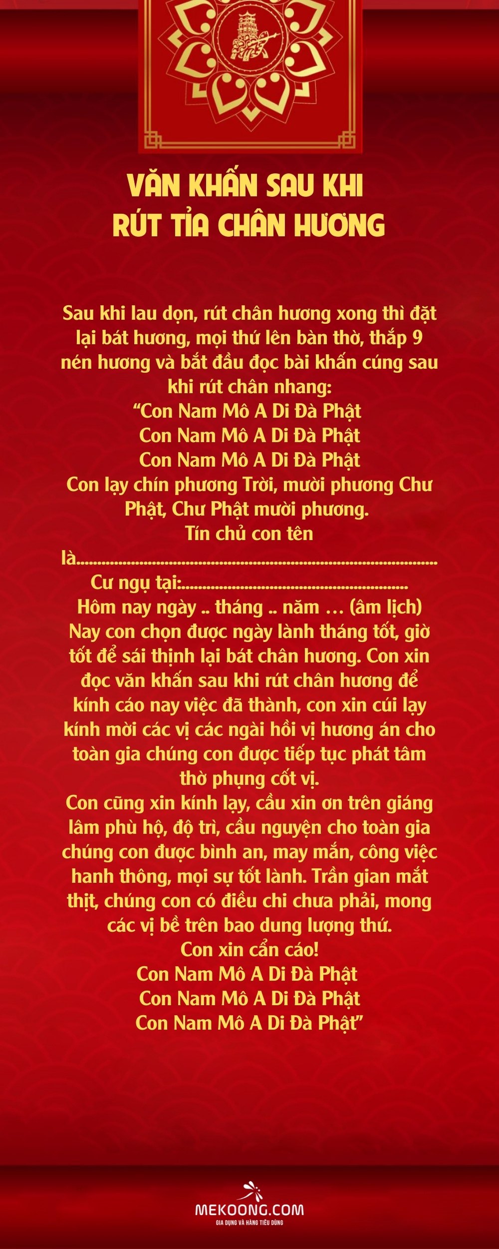 Bài khấn sau khi bao sái ban thờ xong (Văn khấn sau khi rút tỉa chân hương)