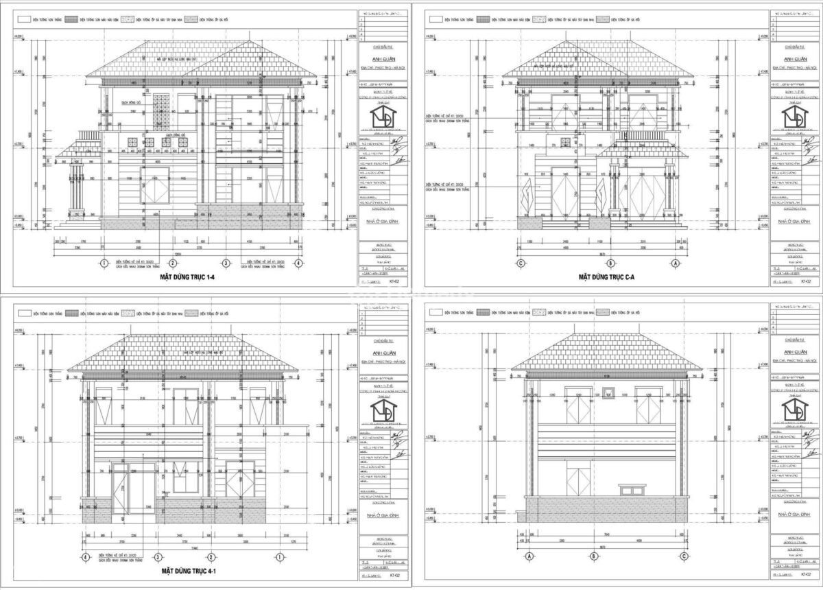 Bản vẽ mặt đứng, mặt cắt, mặt bằng của ngôi nhà