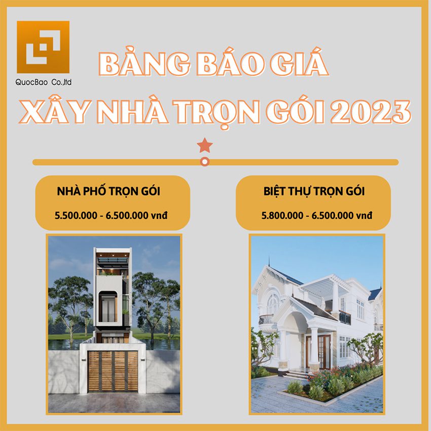 Bảng báo giá xây nhà trọn gói mới nhất 2023 tại xây dựng quốc bảo