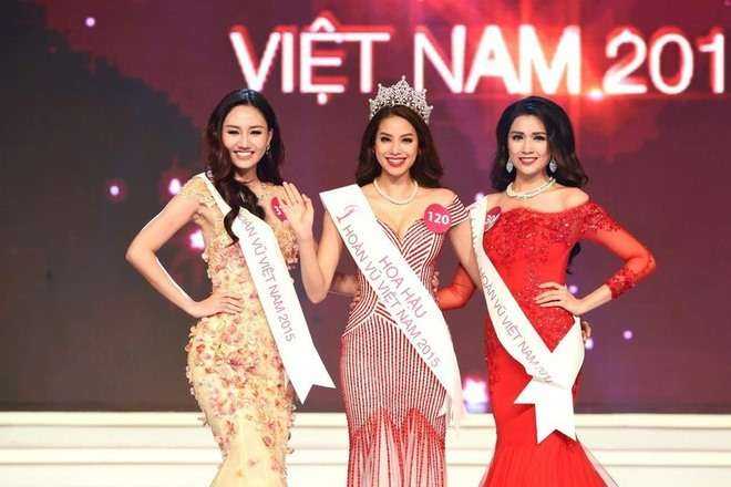 Top 3 Hoa hậu Hoàn vũ Việt Nam 2015 thuở mới đăng quang. Ảnh: MU.