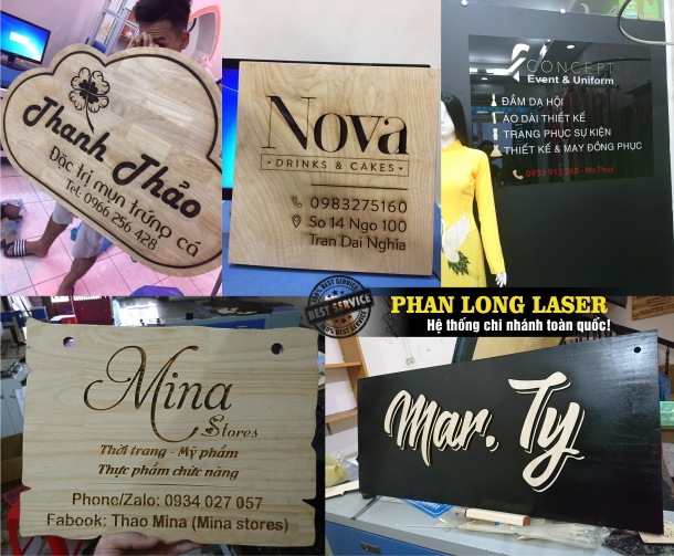 Biển số nhà kết hợp với bảng hiệu quảng cáo bằng gỗ đẹp mắt và giá rẻ được làm tại Phan Long Laser