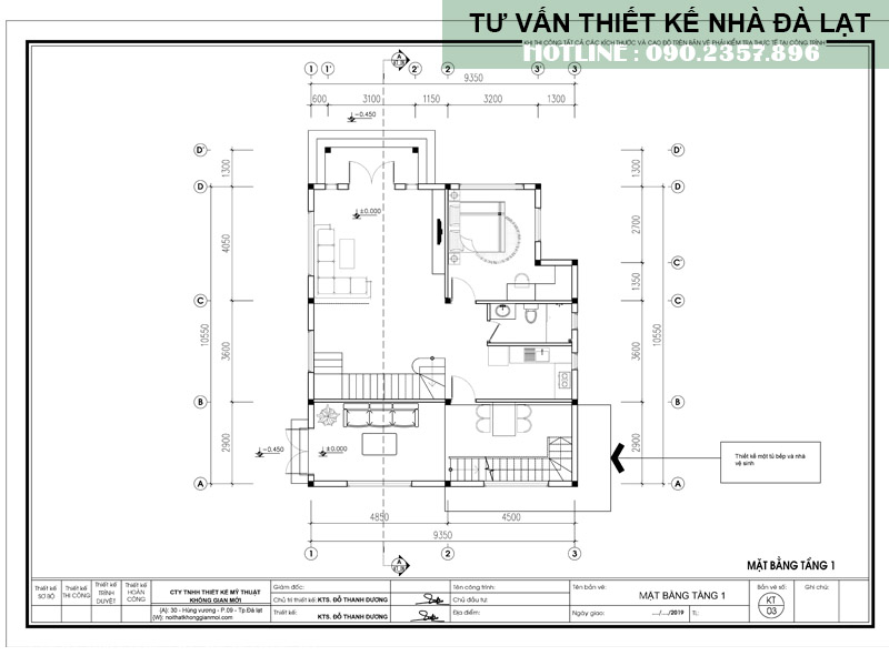 Mặt bằng thiết kế bố trí công năng sử dụng tầng 01