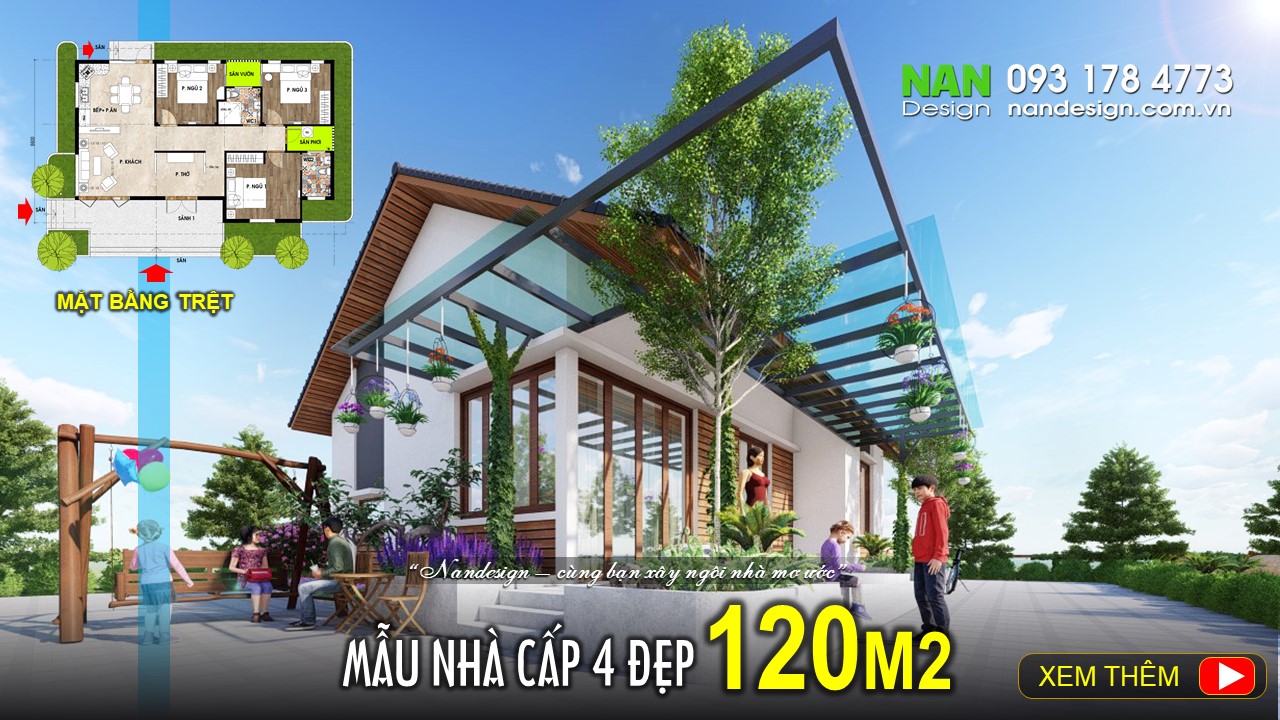 Mẫu Nhà Cấp 4 120m2 3 Phòng Ngủ 1 Thờ