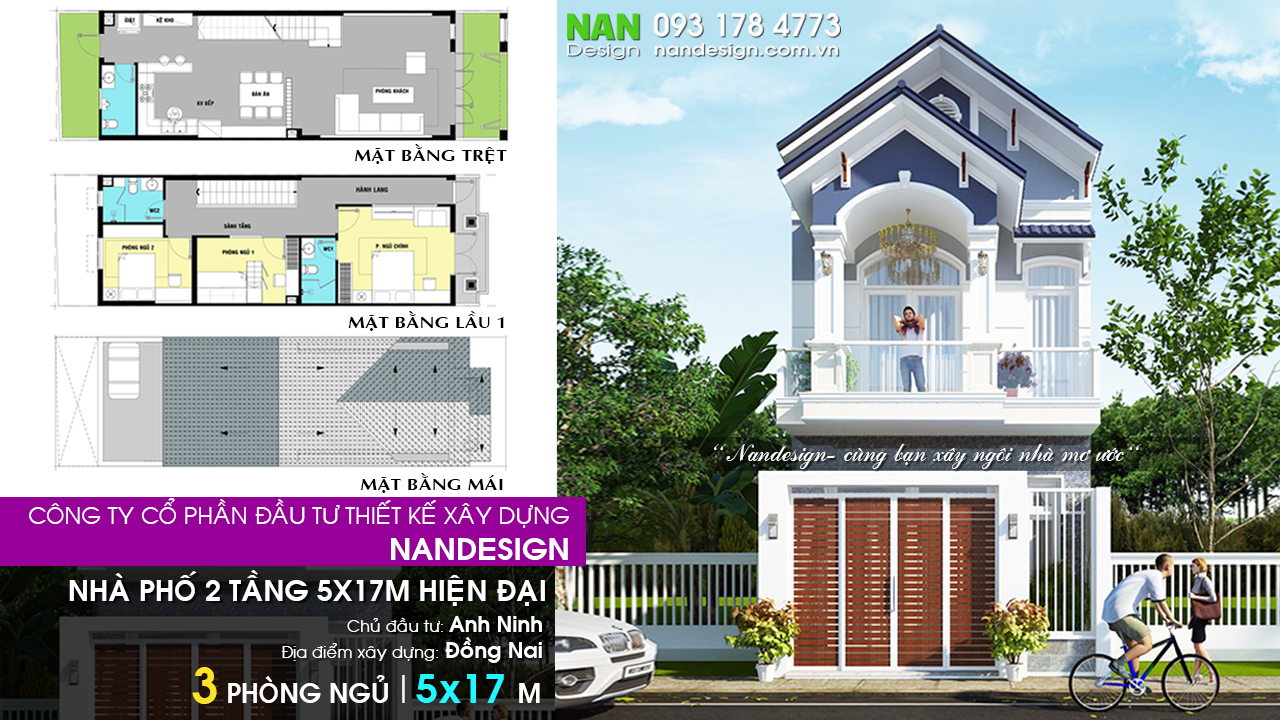 Mẫu Thiết Kế Nhà Phố 2 Tầng 5x17m Hiện Đại Nandesign