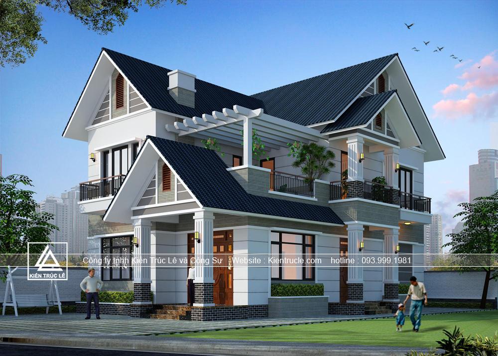 Mẫu nhà 2 tầng 120m2 mái thái đẹp