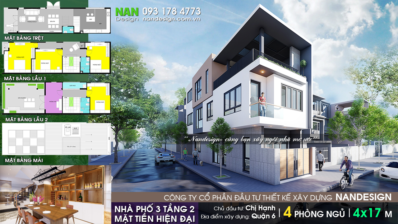 Nhà 2 Mặt Tiền 3 Tầng 5x17m Hiện Đại Với 4 Phòng Ngủ | Nandesign