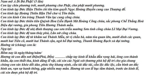 Nội dung bài văn khấn Tam Tòa Thánh Mẫu tại nhà