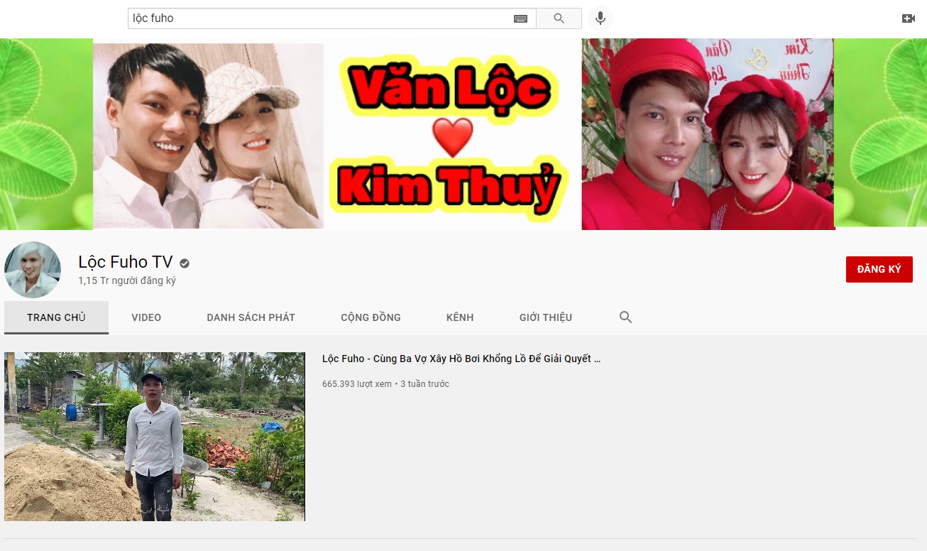 Kênh Youtube hơn 1 triệu người theo dõi và có tích xanh của Lộc Fuho