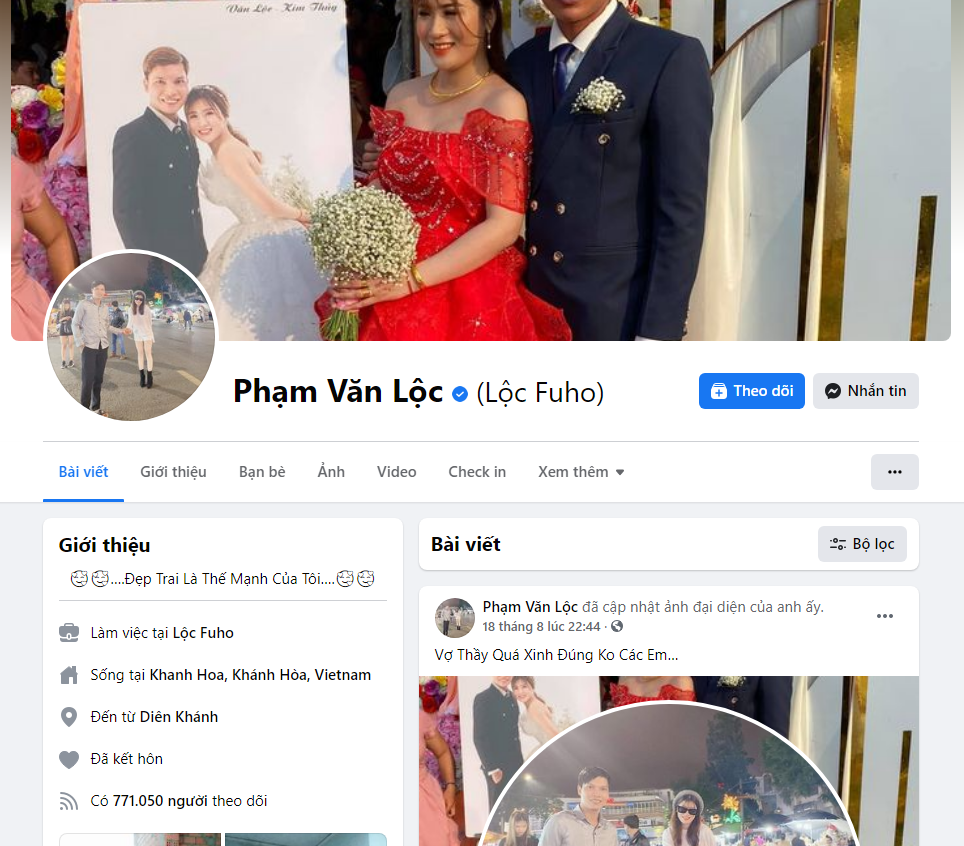 Kênh Facebook có hơn 700 nghìn người theo dõi và có tích xanh của Lộc Fuho