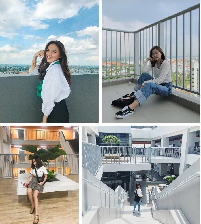 Sinh viên chụp hình ở từng góc đẹp của Trường Đại học Văn Lang