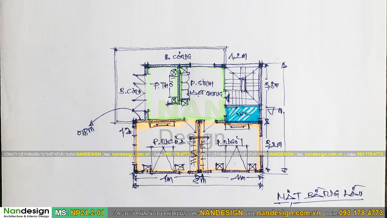 Sơ Phát Mặt Bằng Lầu Mẫu Thiết Kế Nhà 7x8m 2 Tầng