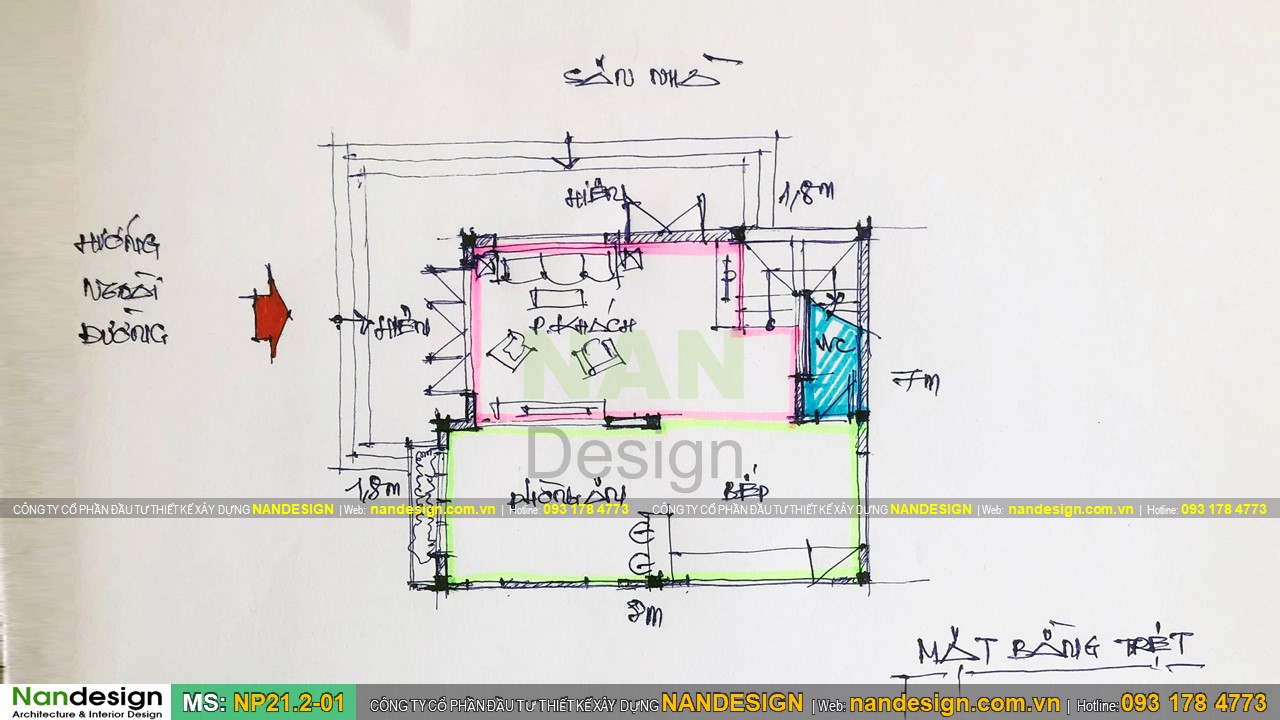 Sơ Phát Mặt Bằng Trệt Mẫu Thiết Kế Nhà 7x8m 2 Tầng