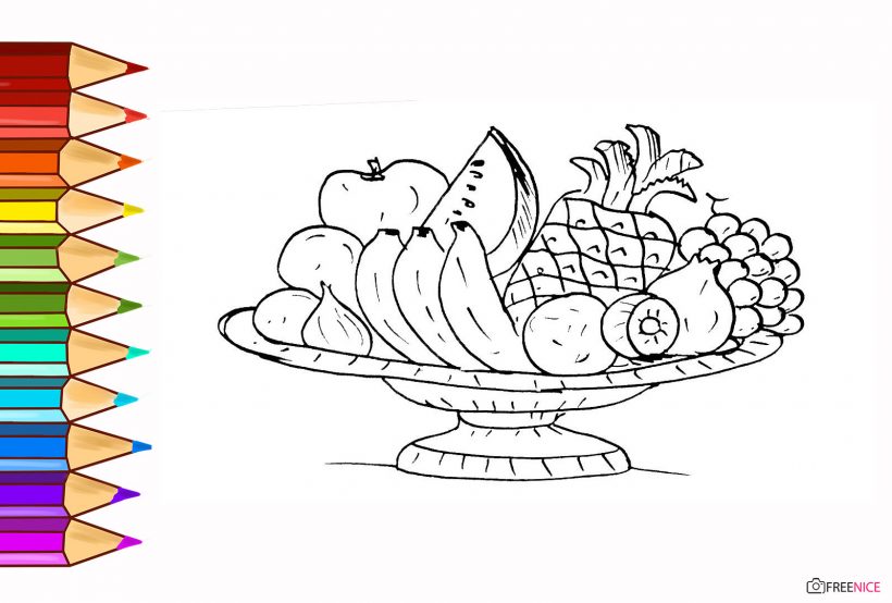 Dibujo para colorear de la bandeja de cinco frutas en la festividad del Tet