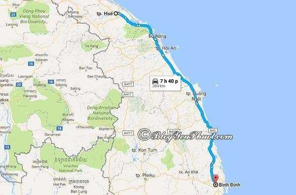 Bản đồ đường đi từ Huế đến Bình Định: Khoảng cách từ Huế tới Bình Định bao nhiêu km?