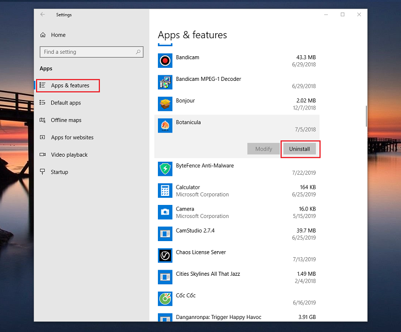 Gỡ cài đặt các ứng dụng trên Windows 10 bằng cách sử dụng Settings.