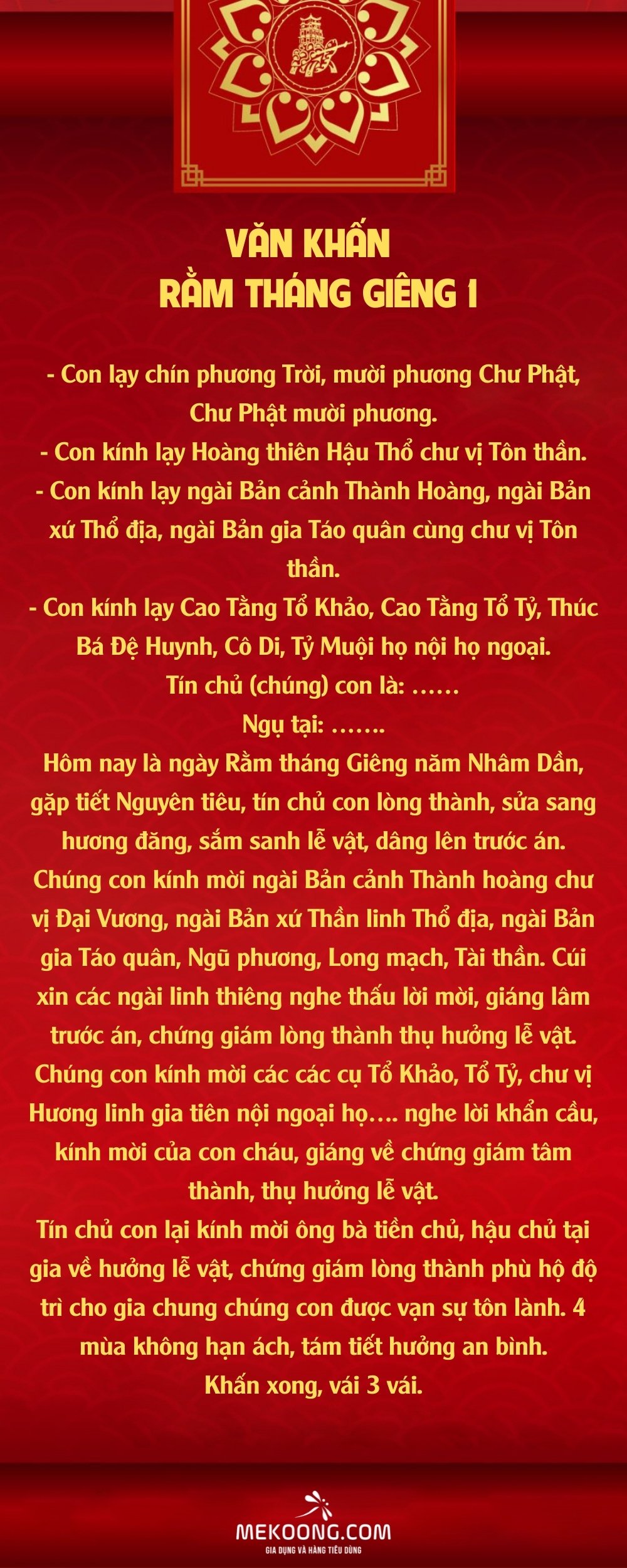 Văn khấn Rằm tháng Giêng 1