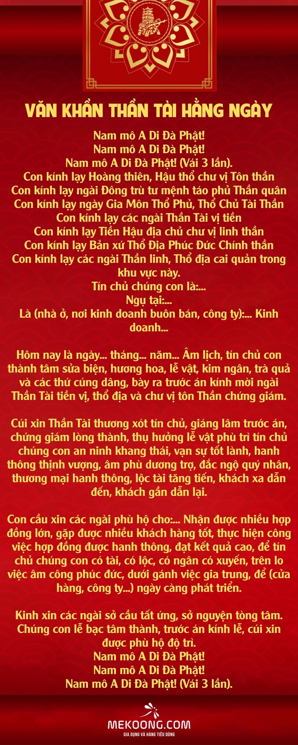 Văn khấn Thần Tài hằng ngày