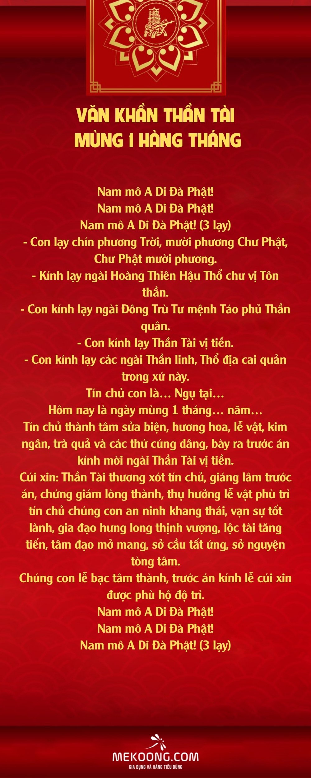 Văn khấn Thần Tài mùng 1 hàng tháng