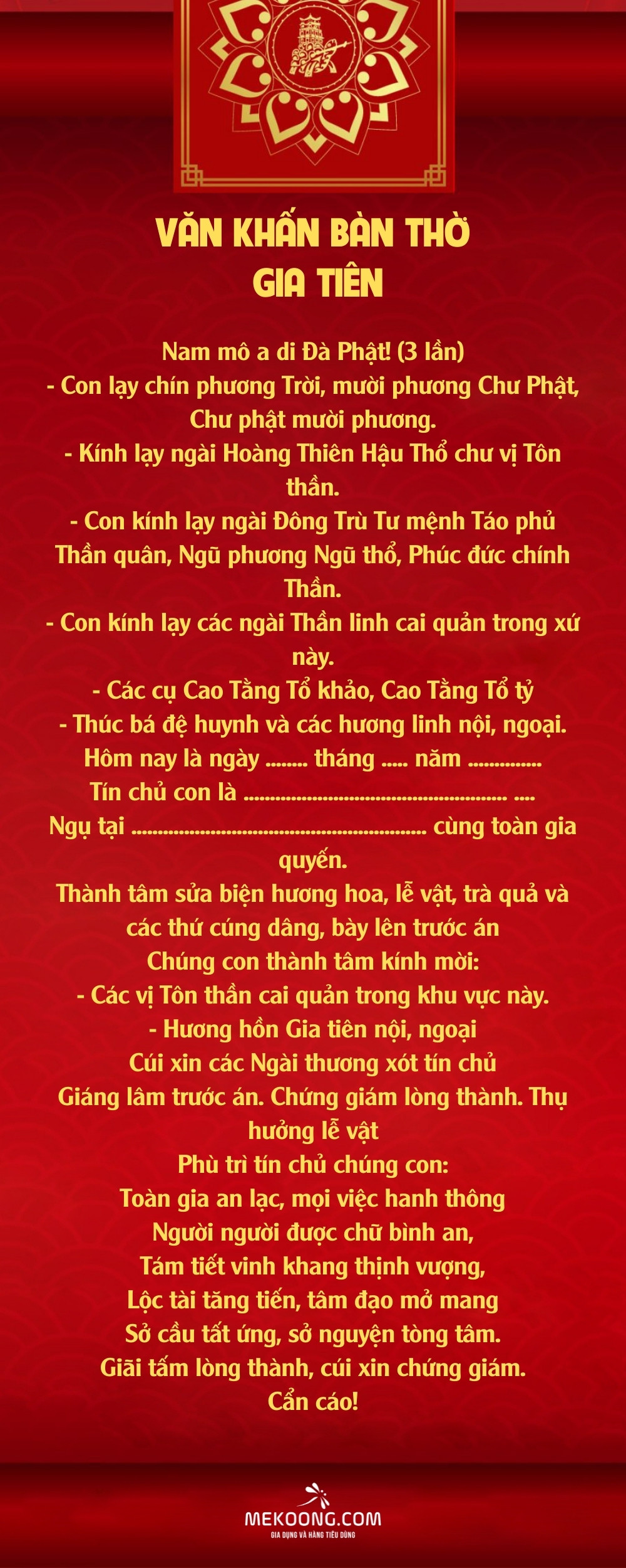 Văn khấn bàn thờ gia tiên