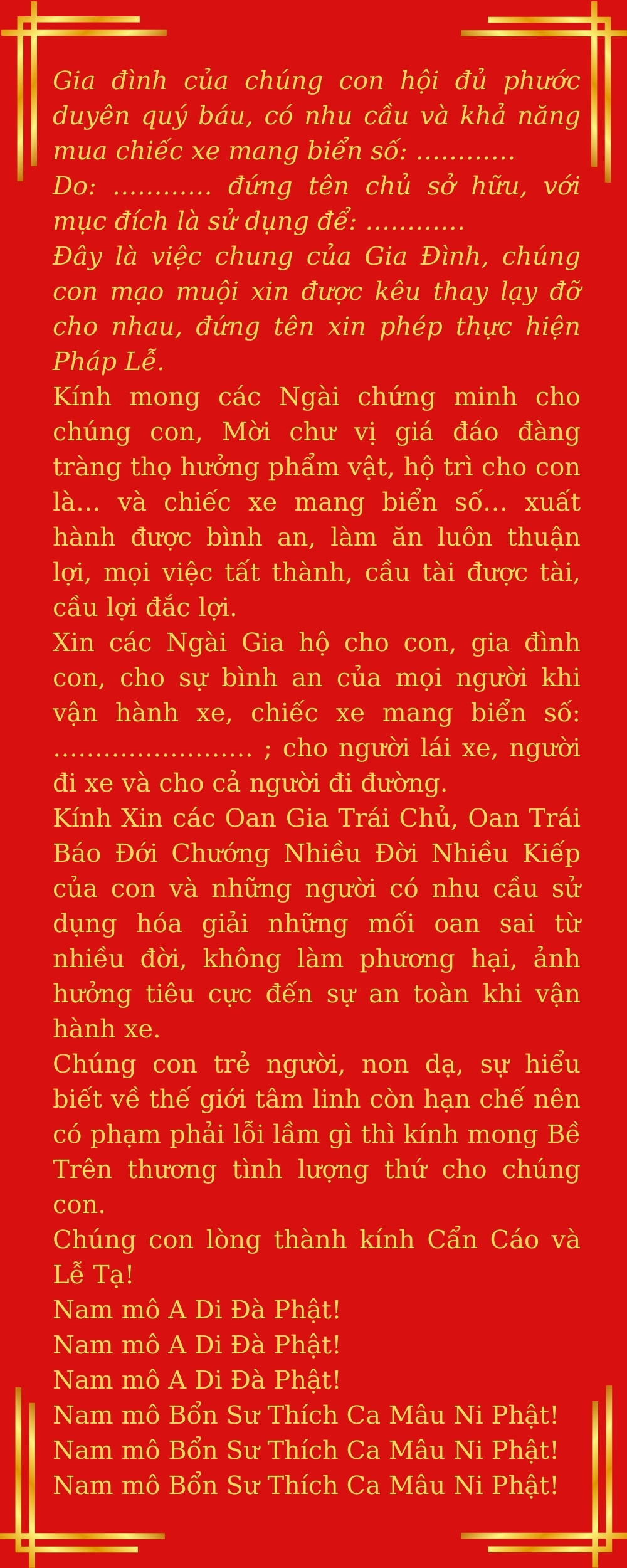 Văn khấn cúng xe mới 2