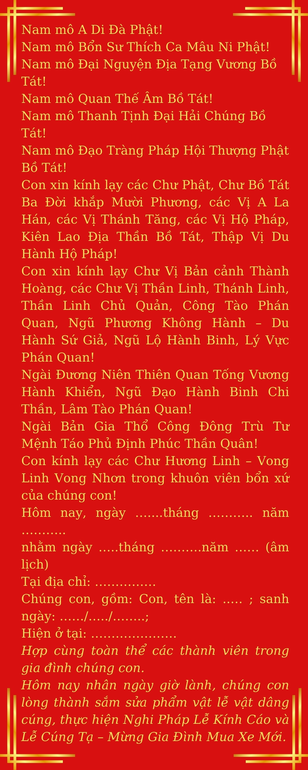 Văn khấn cúng xe mới 1