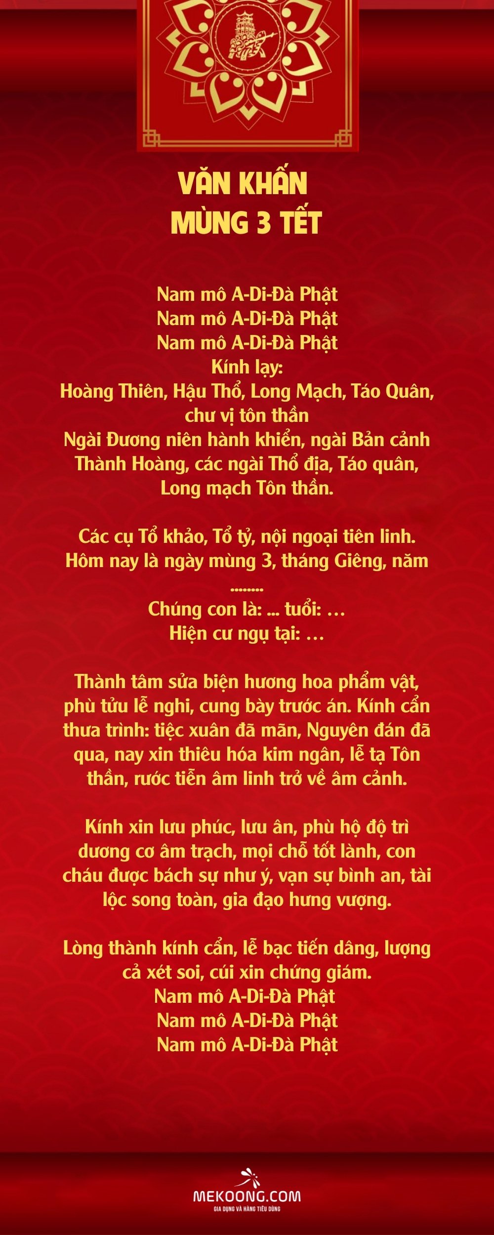 Văn khấn mùng 3 Tết