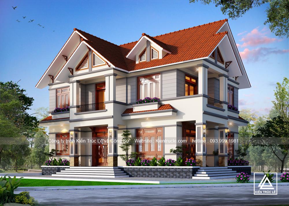 Xây nhà 2 tầng 140m2 mái thái