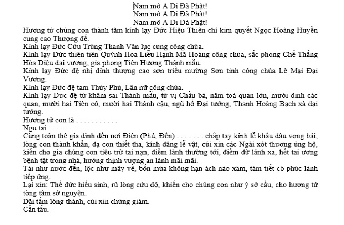 Bài cúng bà Cửu Thiên Huyền Nữ và 1 số vị thần trong văn hóa Việt