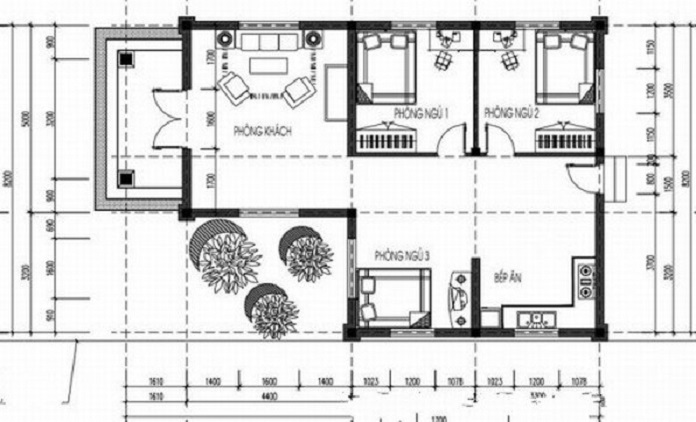 Ảnh 11: Bản vẽ thiết kế nhà cấp 4 3 phòng ngủ