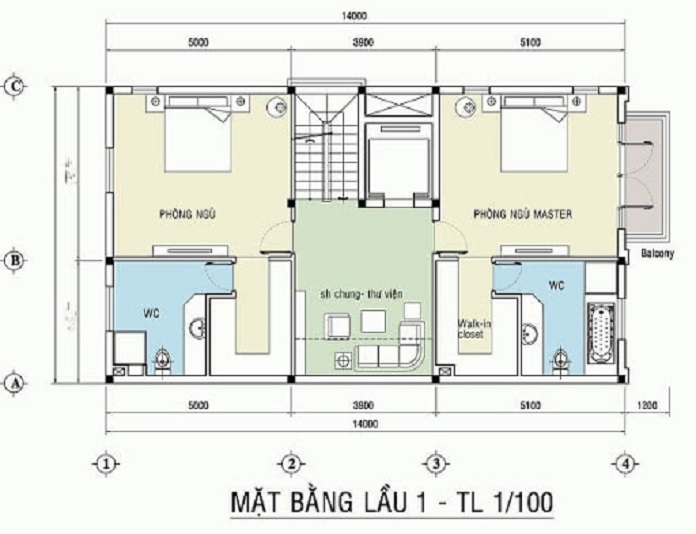 Ảnh 67: Bản vẽ mặt bằng lầu 1 được bố trí khoa học, hợp lý