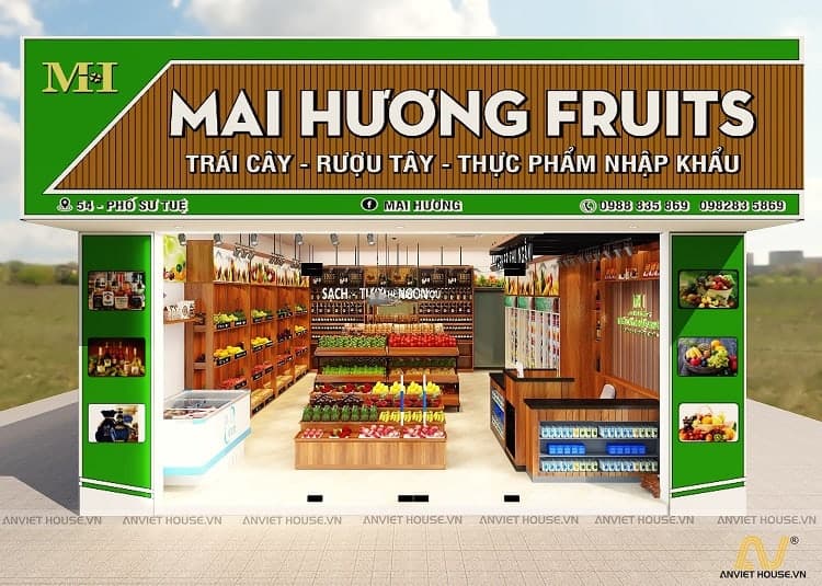 thiết kế nội thất cửa hàng thực phẩm sạch mai hương quảng ninh