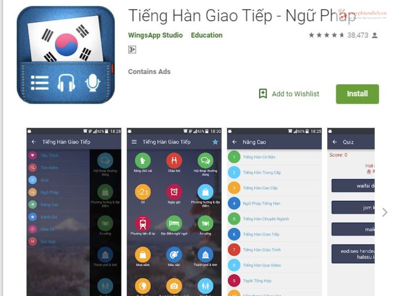 App tiếng Hàn giao tiếp - ngữ pháp
