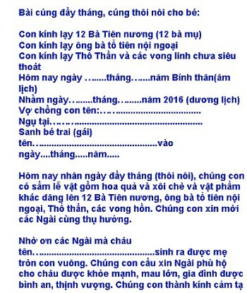 đọc bài văn khấn cúng đầy tháng