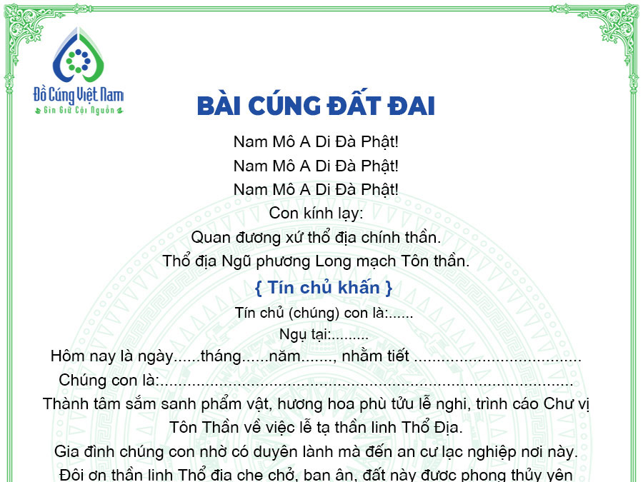 Bài văn khấn cúng đất đai được nhiều người sử dụng nhất