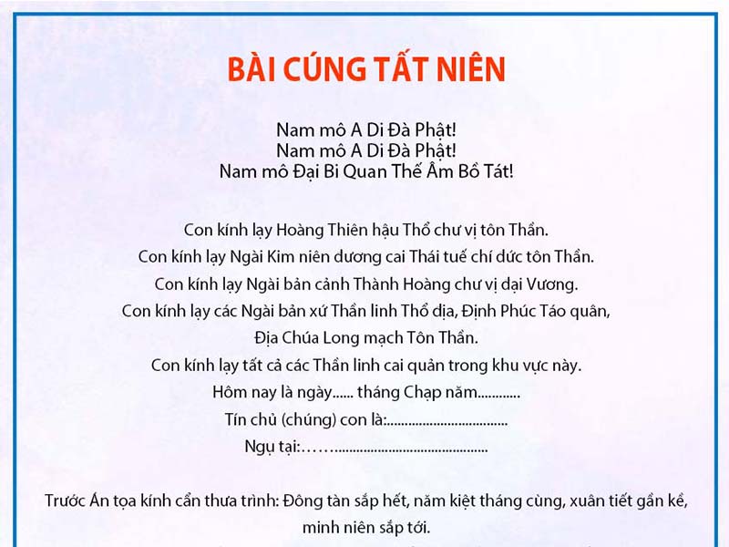 Bài cúng văn khấn tất niên cuối năm chuẩn cho công ty cửa hàng