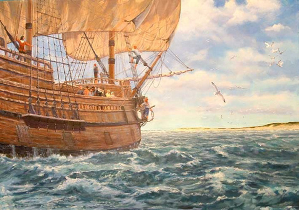 lễ tạ ơn - Chuyến tàu Mayflower mang theo những người di dân từ nước Anh​.