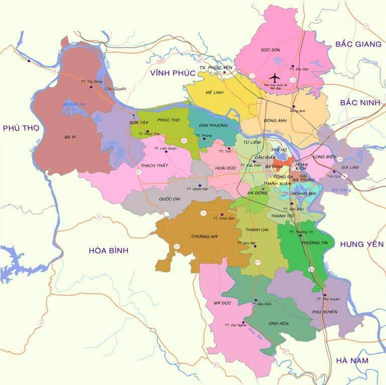 Bản đồ các quận Hà Nội