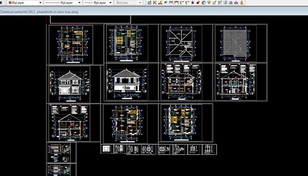 download bản vẽ cad nhà 2 tầng mái thái