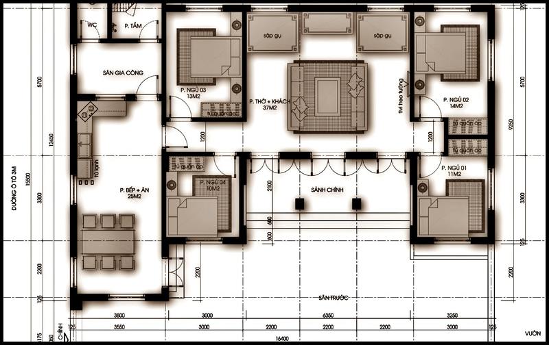 bản vẽ biệt thự vườn 1 tầng