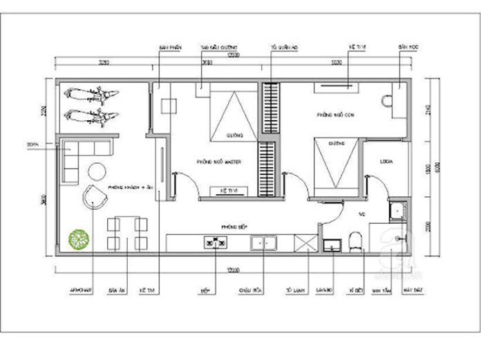 Ảnh 5; Bản vẽ nhà cấp 4 6 x 12m có gác lửng hiện đại