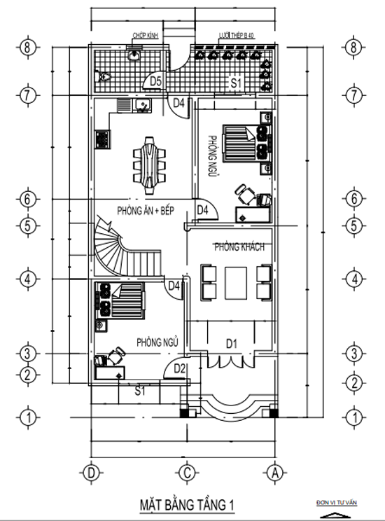 Bản vẽ chi tiết mặt bằng tầng 1