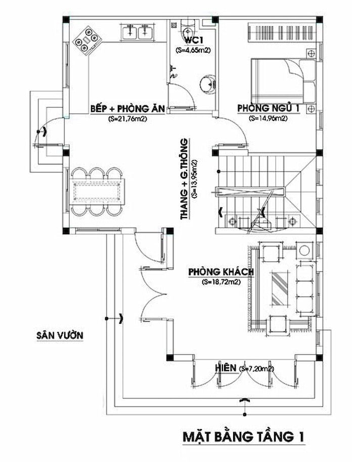 Ảnh 20: Bản vẽ công năng tầng 1 có sân vườn