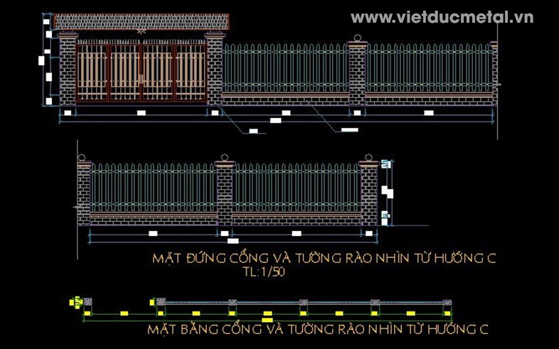 Bản vẽ cổng nhà đẹp 2 cánh, 4 cánh, sắt, bê tông