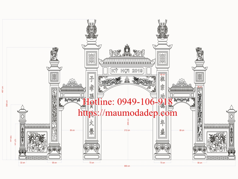 Top 5 bản vẽ cổng nhà thờ, cổng tam quan đình chùa đẹp hiện nay